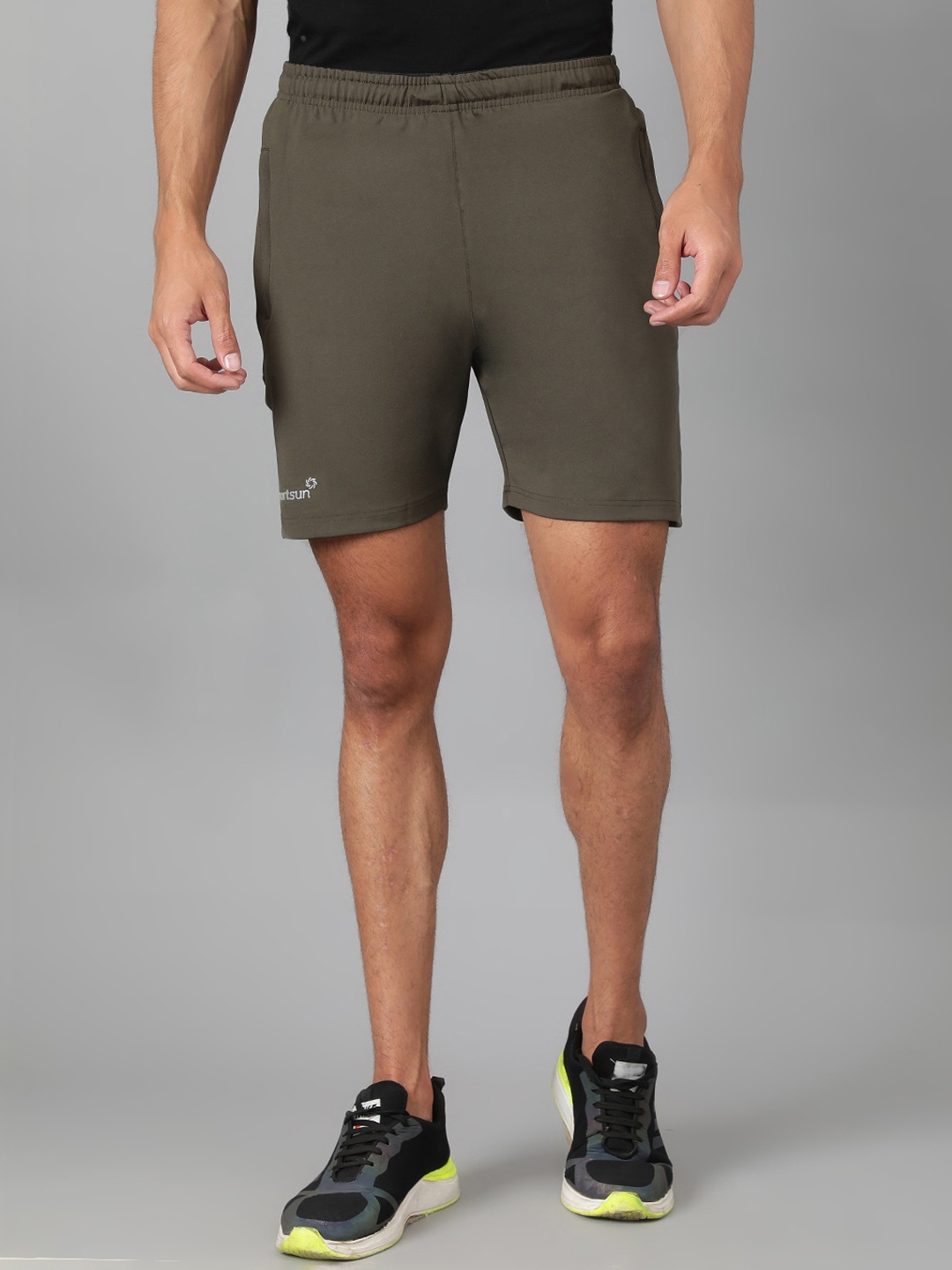 

SPORT SUN Men Mid-Rise Sports Shorts, Olive