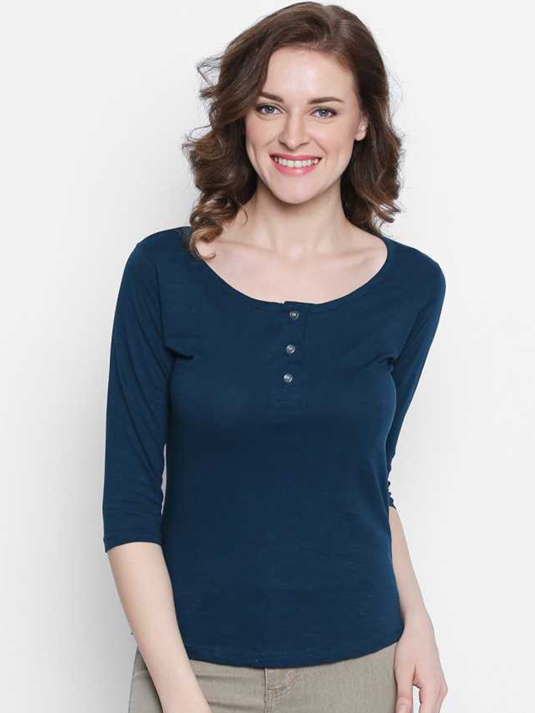 

AUSK Henley Neck Cotton T-shirt, Navy blue