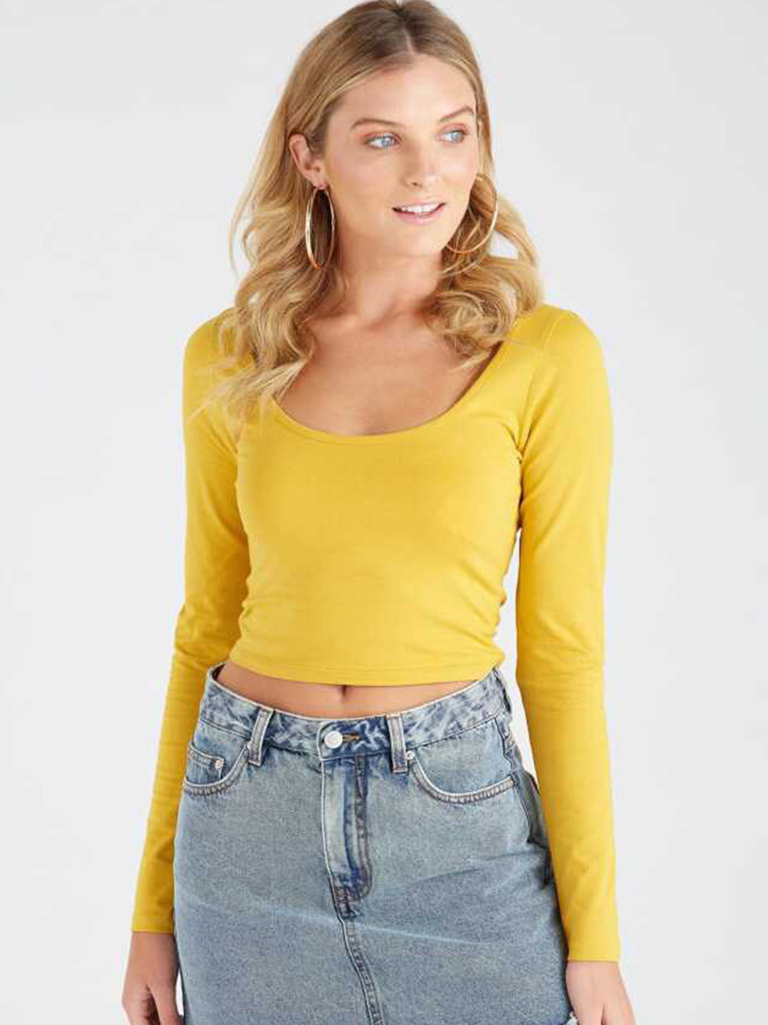 

AUSK Scoop Neck Fitted Cotton Crop Top, Mustard