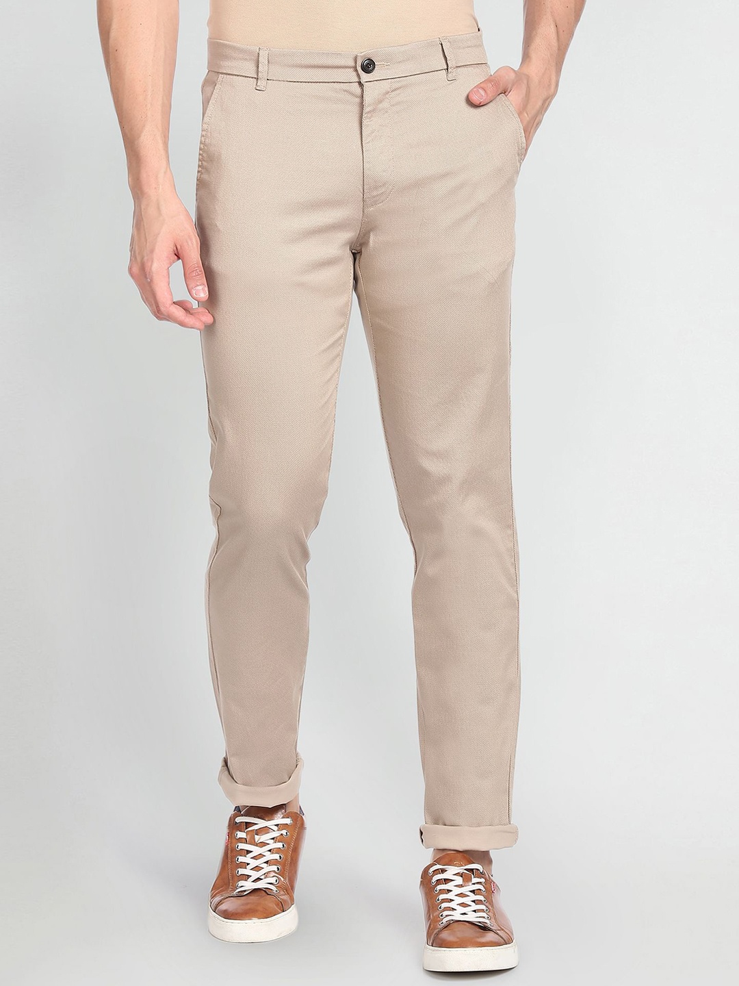

Arrow Sport Men Skinny Fit Low-Rise Chinos Trousers, Brown