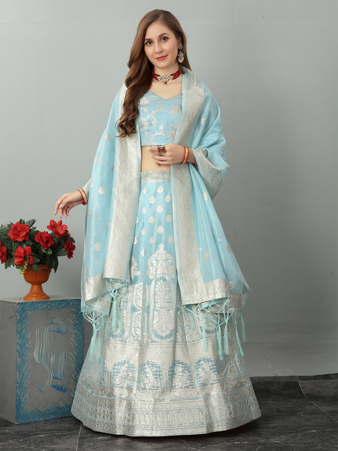 

JATRIQQ Woven Design Semi-Stitched Lehenga & Unstitched Blouse With Dupatta, Blue