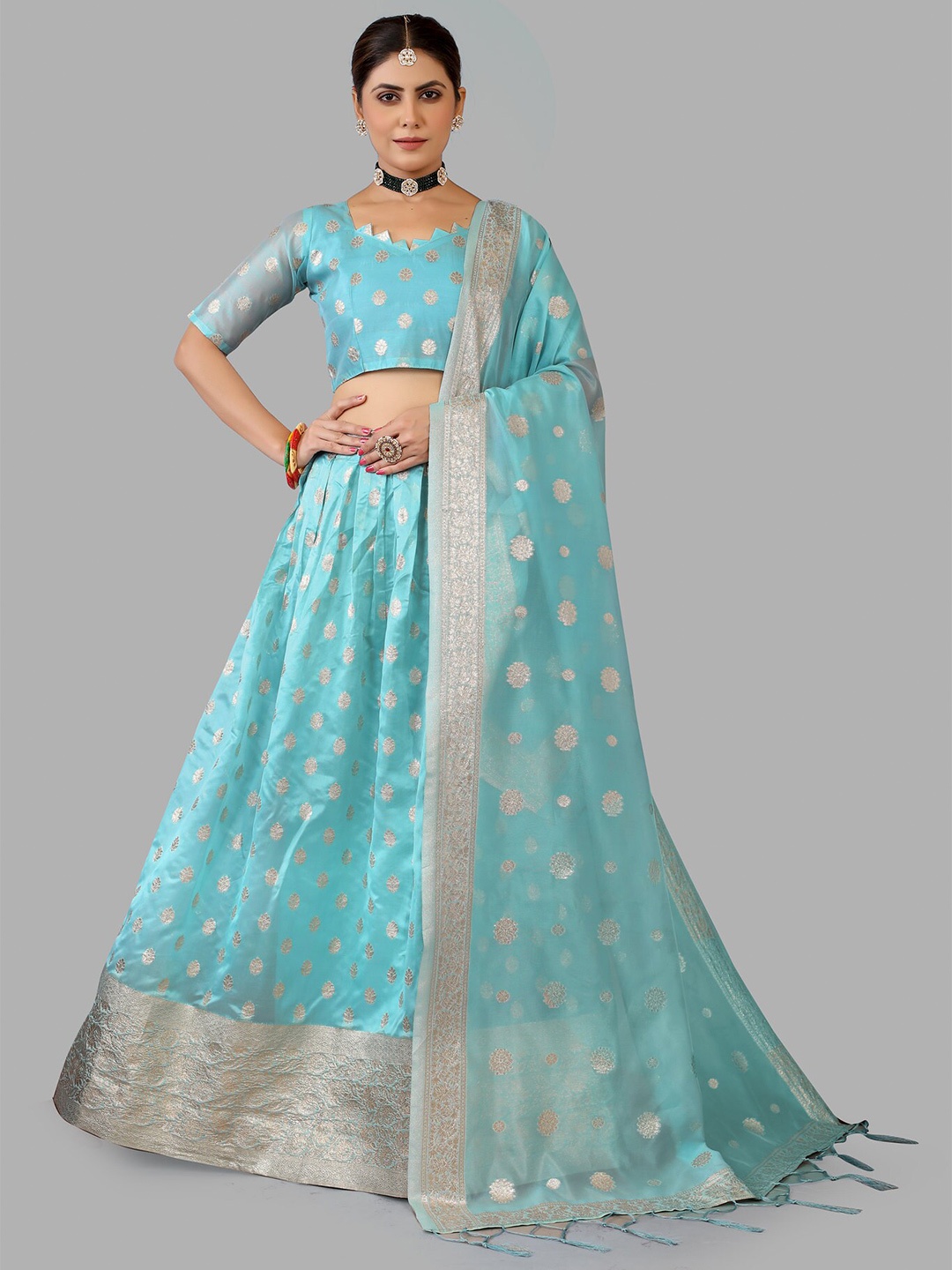 

JATRIQQ Woven Design Semi-Stitched Lehenga & Unstitched Blouse With Dupatta, Blue