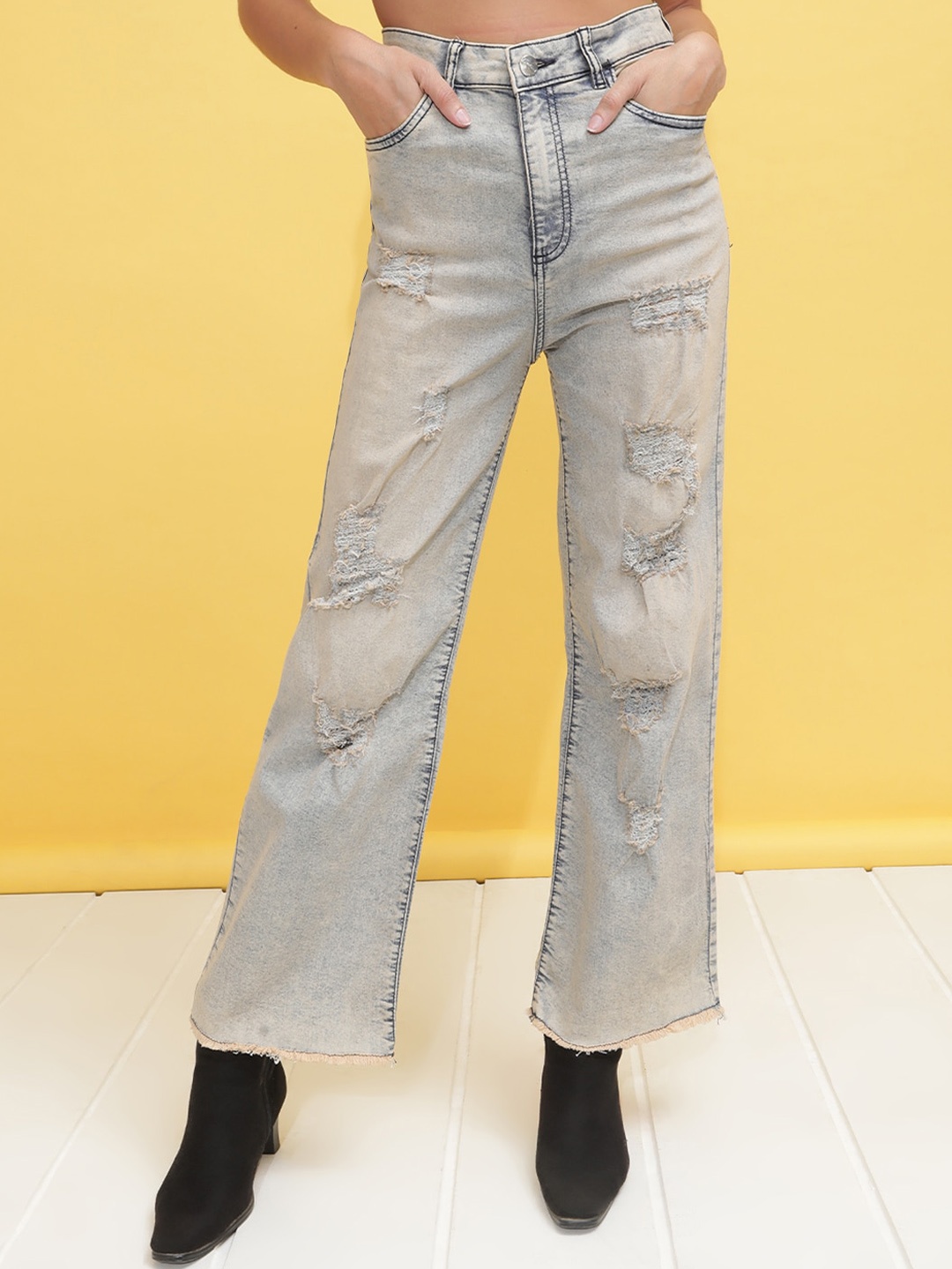 

Freehand by The Indian Garage Co Women High-Rise Stretchable Cropped Jeans, Blue