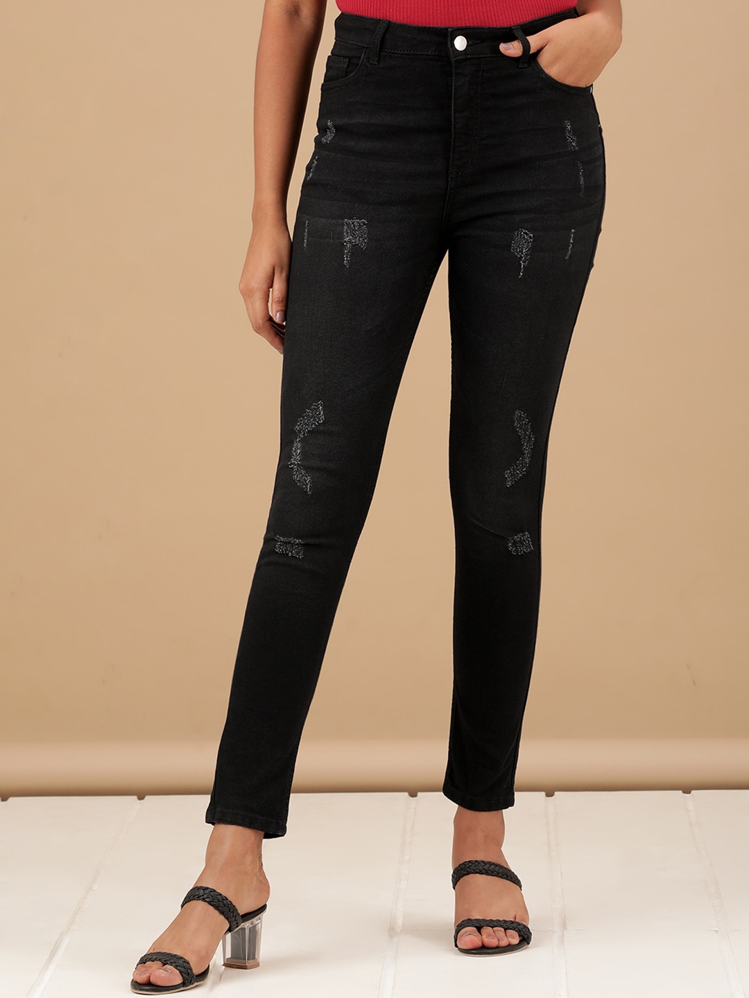 

Freehand by The Indian Garage Co Women High-Rise Slim Fit Cropped Stretchable Jeans, Black