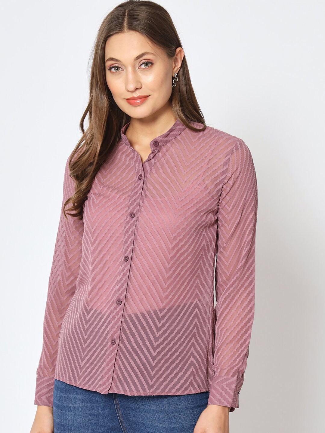 CHARMGAL Classic Self Design Slim Fit Casual Shirt, Mauve