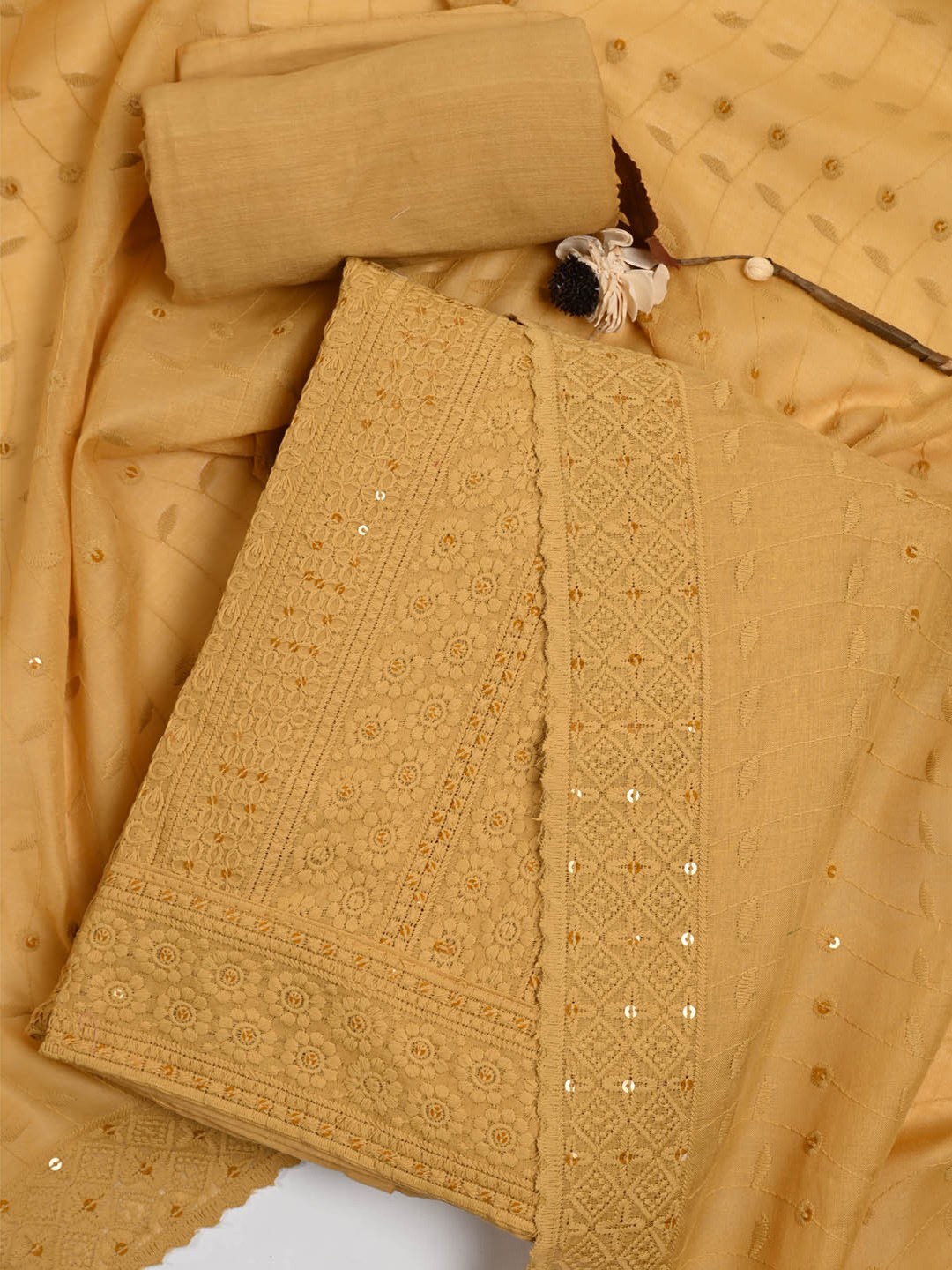 

Meena Bazaar Embroidered Unstitched Dress Material, Mustard