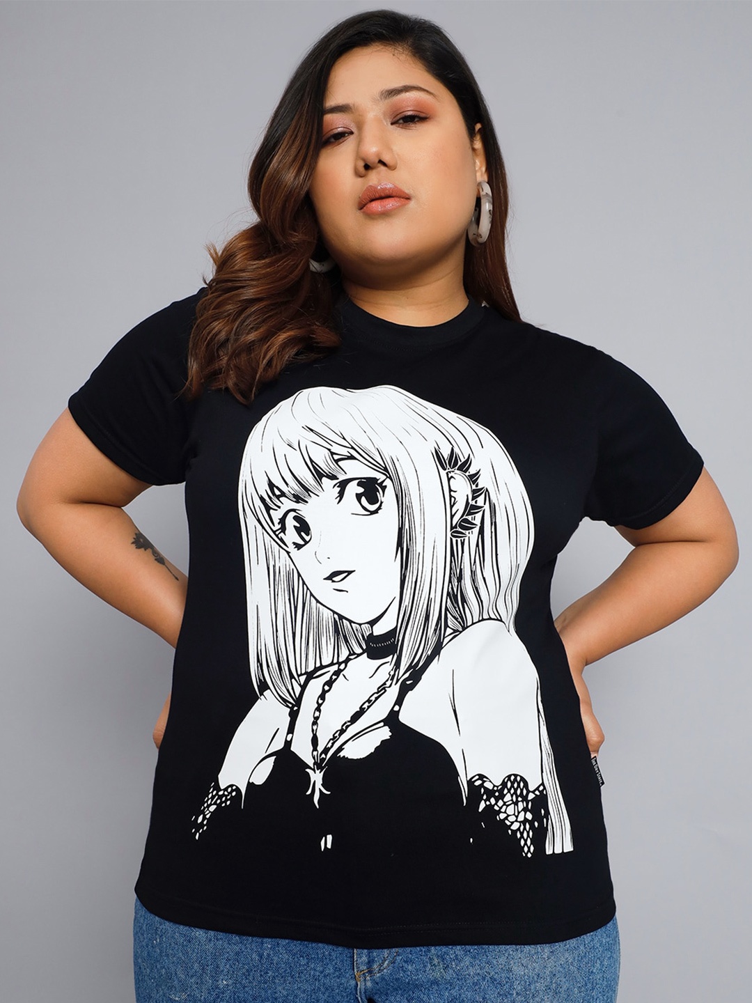 

BEYOUND SIZE - THE DRY STATE Plus Size Graphic Printed Cotton T-shirt, Black