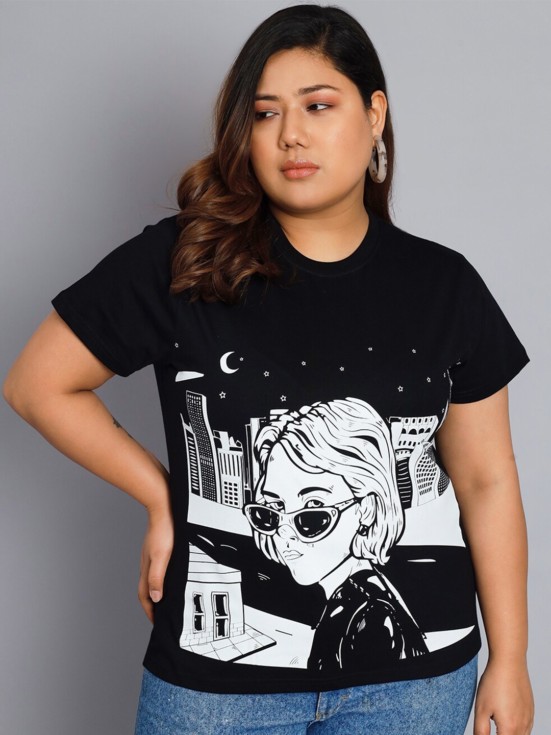 

BEYOUND SIZE - THE DRY STATE Plus Size Graphic Printed Relaxed Fit Cotton T-Shirt, Black