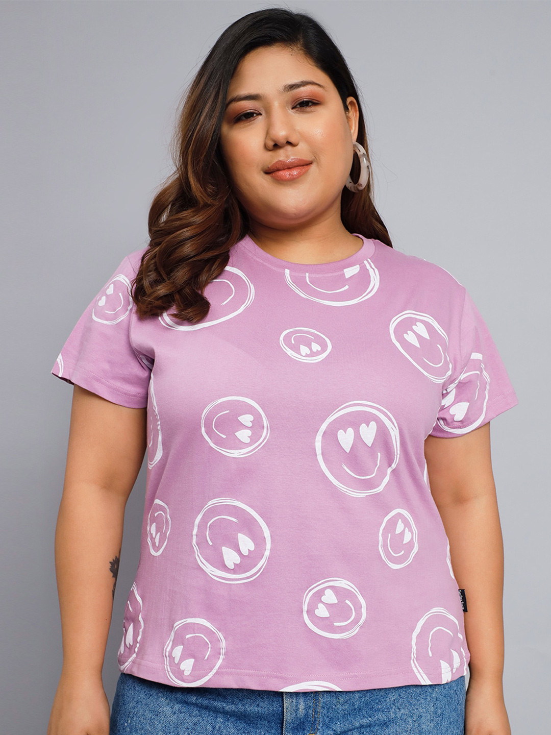 

BEYOUND SIZE - THE DRY STATE Plus Size Conversational Printed Cotton T-shirt, Lavender