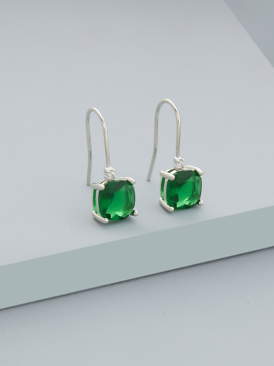 

Kushal's Fashion Jewellery Rhodium-Plated Square Drop Earrings, Green