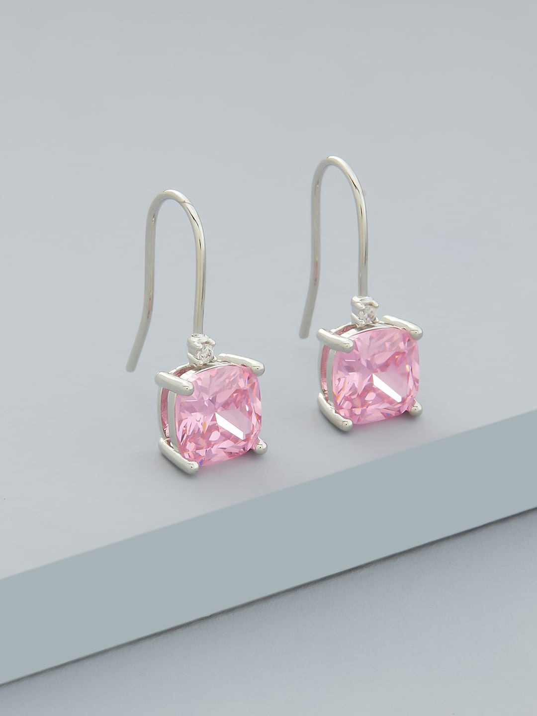 

Kushal's Fashion Jewellery Rhodium-Plated Square Drop Earrings, Silver