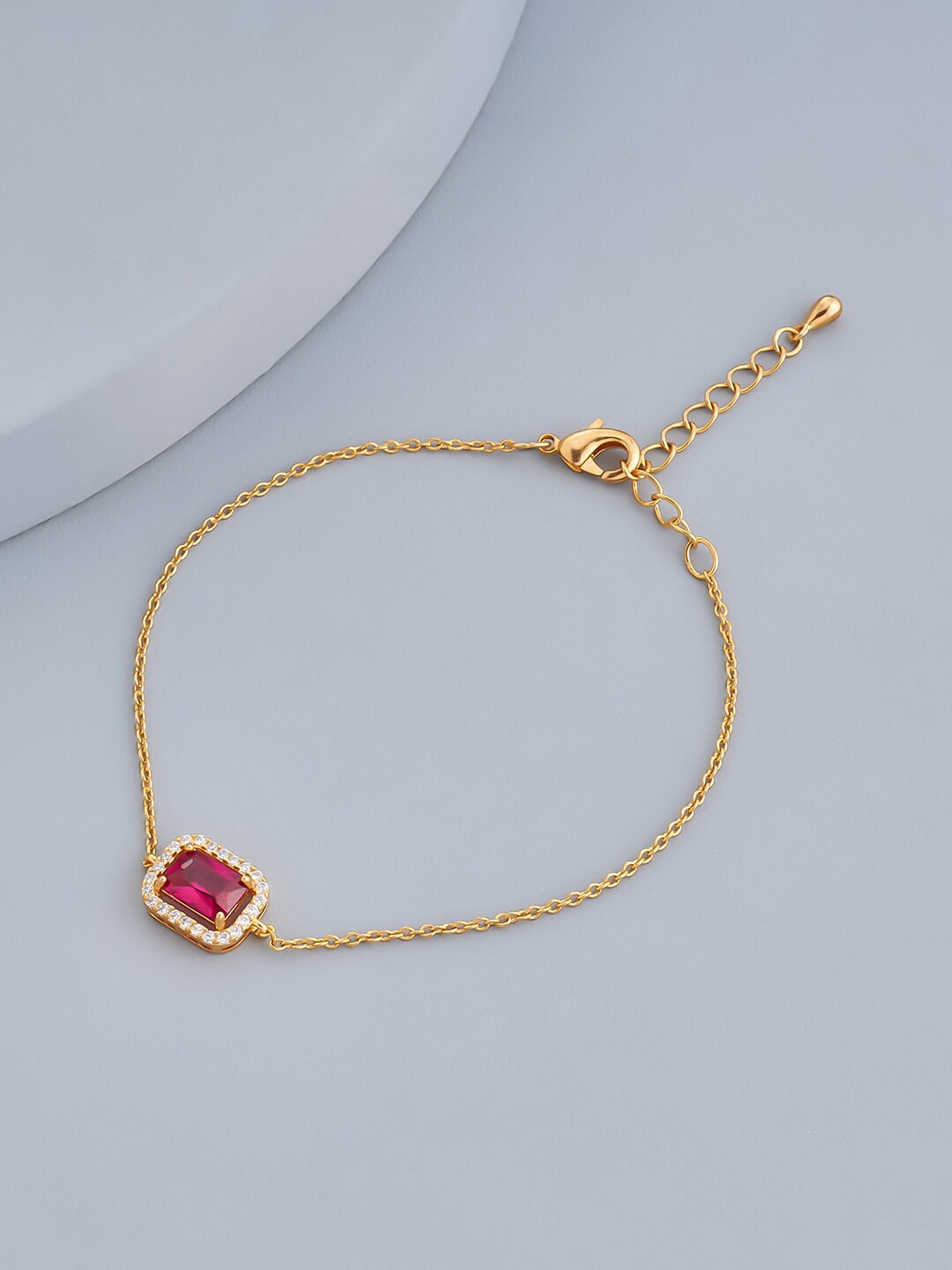 

Kushal's Fashion Jewellery Gold-Plated CZ Stone Studded Link Bracelet, Red