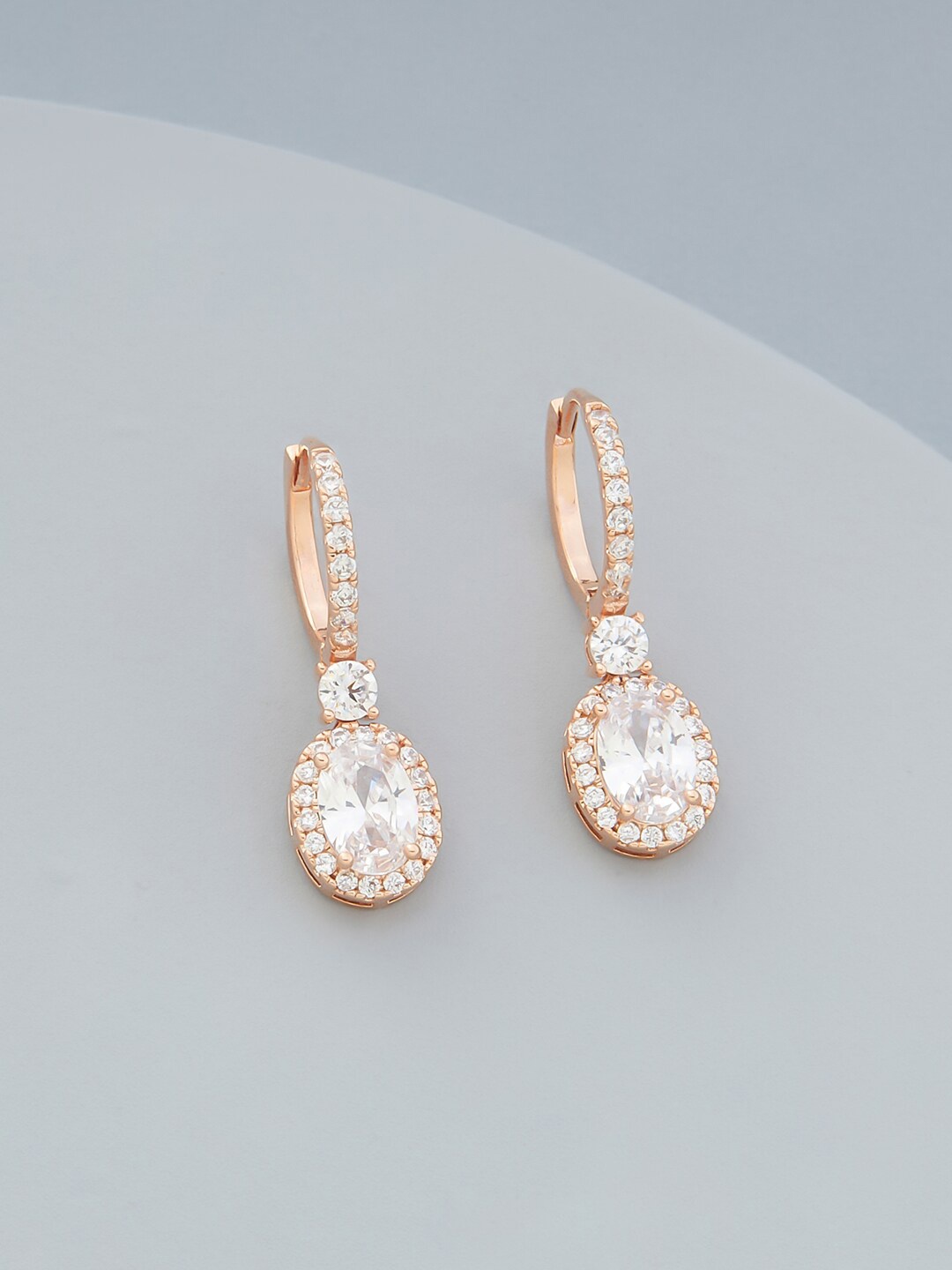 

Kushal's Fashion Jewellery Rose-Gold Plating Oval Studs Earrings, White