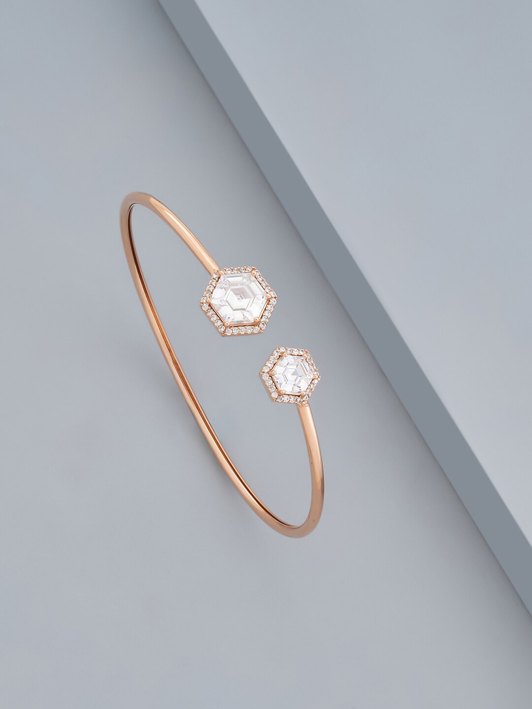 

Kushal's Fashion Jewellery Cubic Zirconia Rose Gold-Plated Cuff Bracelet