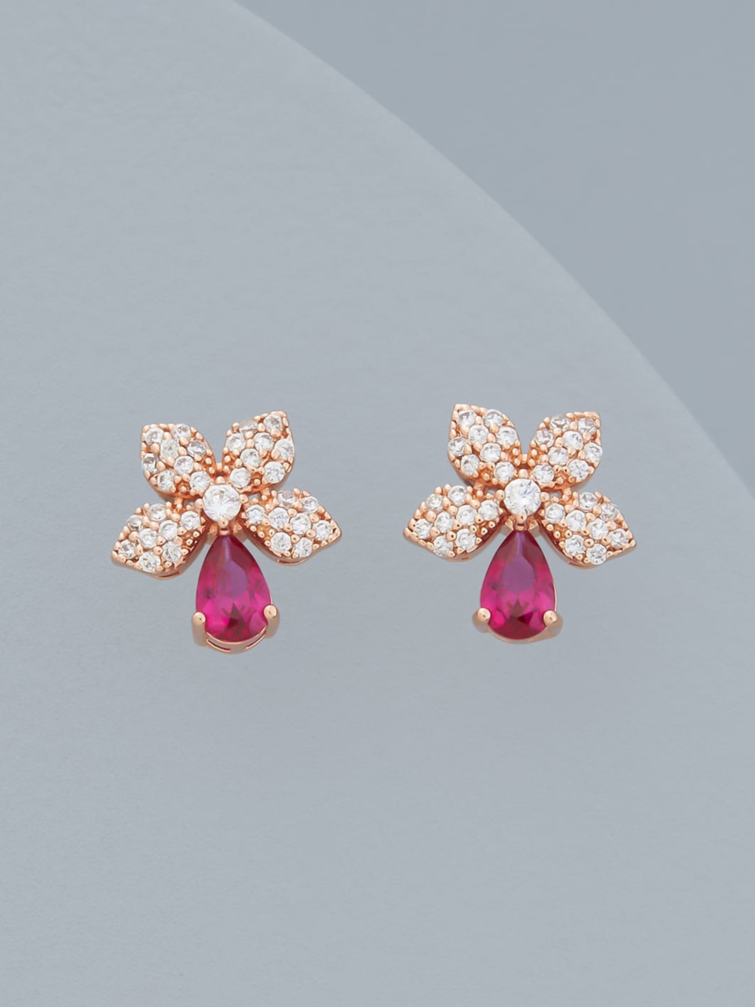 

Kushal's Fashion Jewellery Rose-Gold Plated Floral Studs Earrings, Red