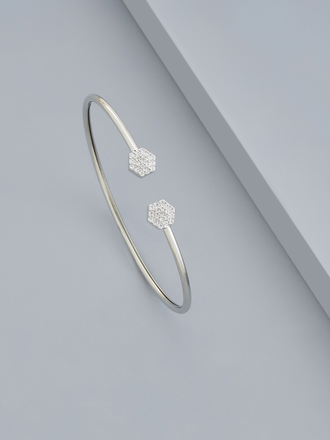 

Kushal's Fashion Jewellery Cubic Zirconia Rhodium-Plated Kada Bracelet, Silver