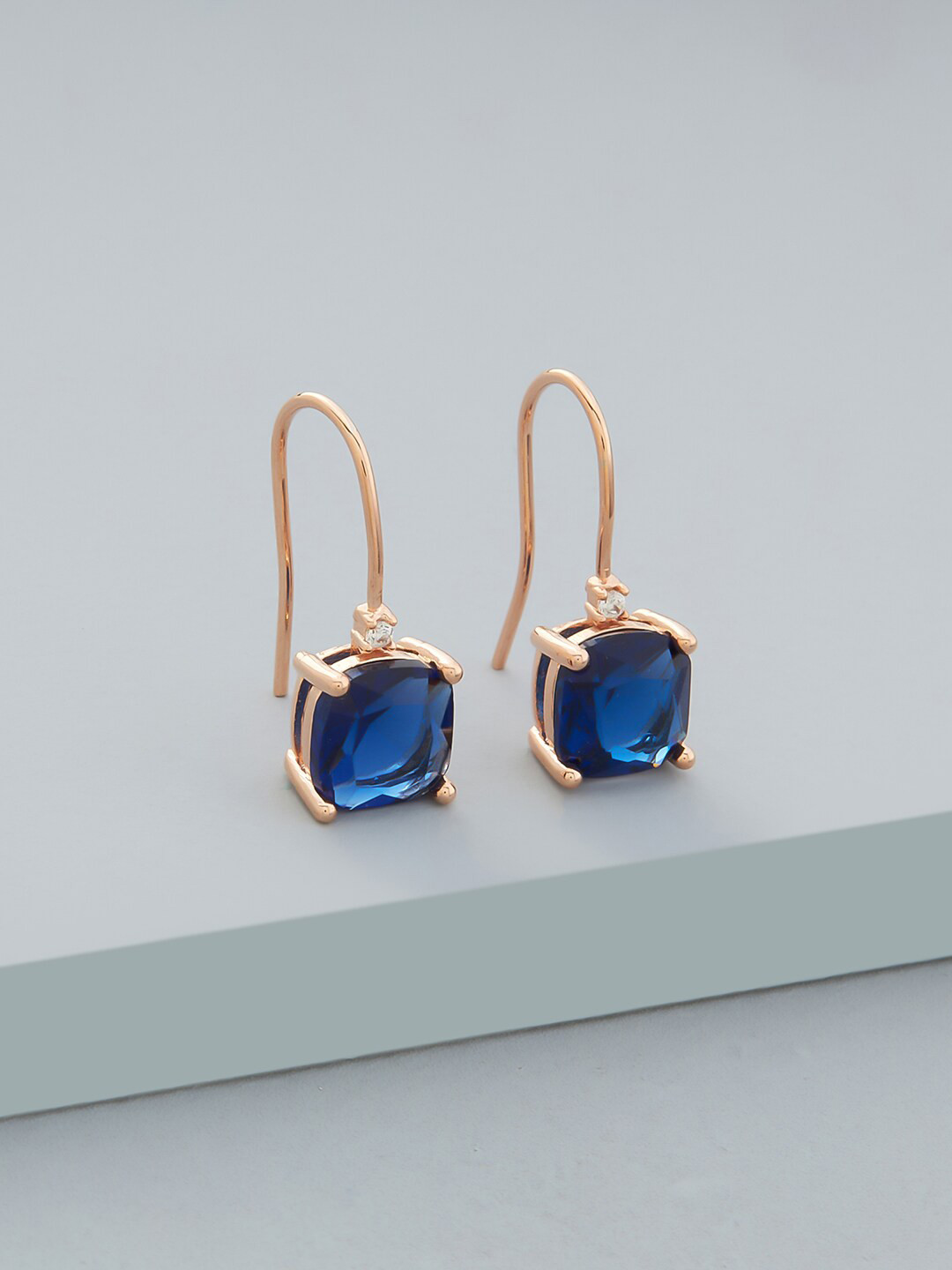 

Kushal's Fashion Jewellery Rose-Gold Plated Square Drop Earrings, Blue