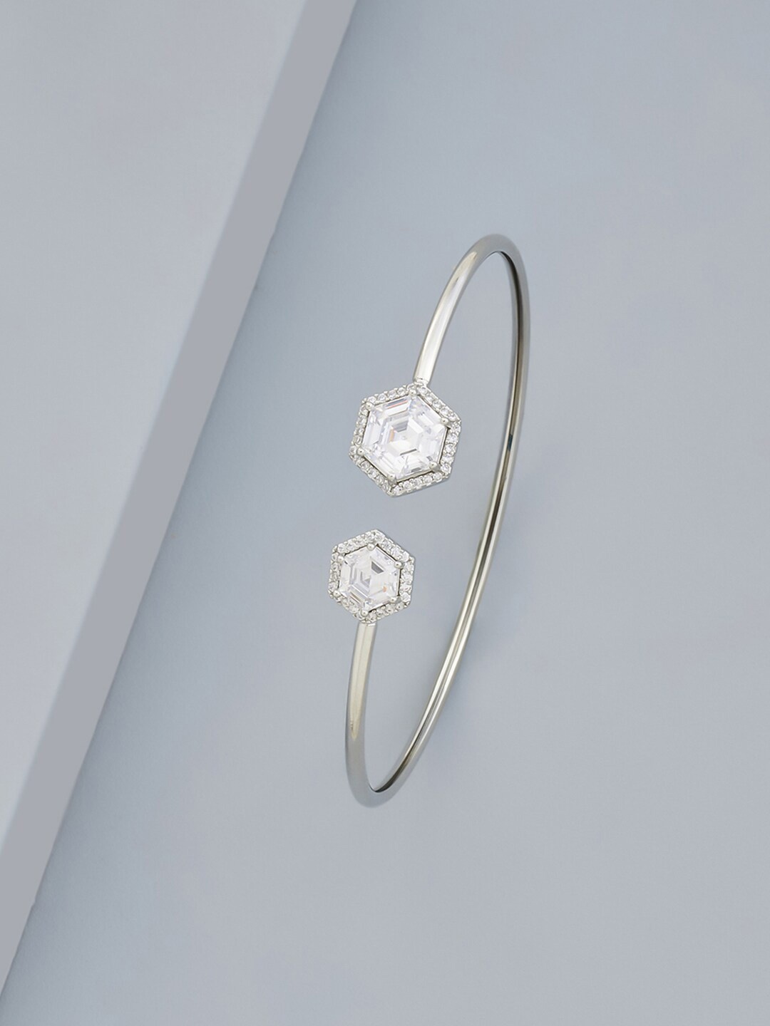 

Kushal's Fashion Jewellery Cubic Zirconia Rhodium-Plated Cuff Bracelet, Silver