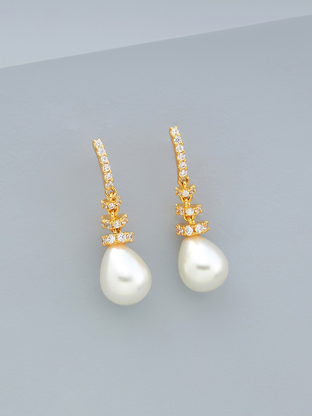 

Kushal's Fashion Jewellery Gold-Plated Teardrop Shaped Studs Earrings, White