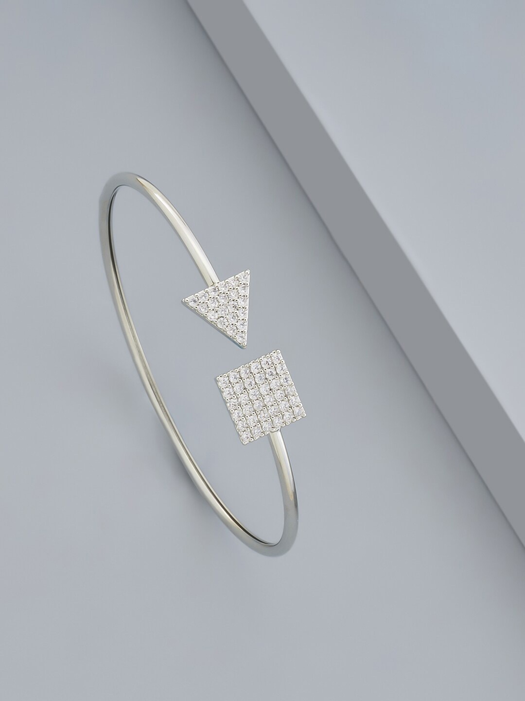 

Kushal's Fashion Jewellery Cubic Zirconia Rhodium-Plated Cuff Bracelet, Silver