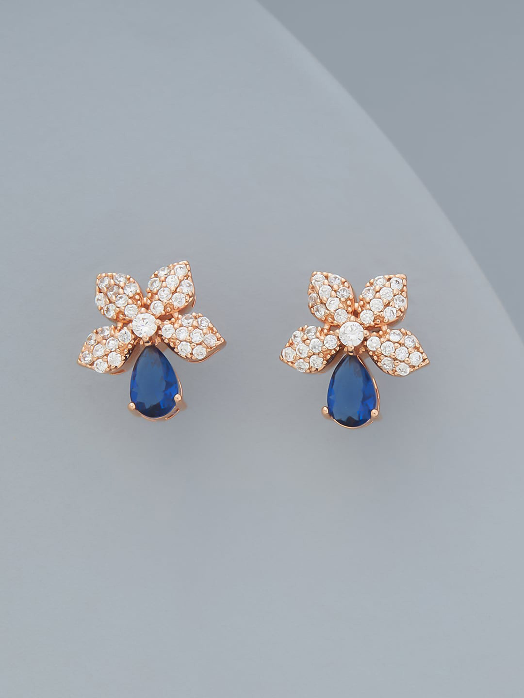

Kushal's Fashion Jewellery Rose-Gold-Plated Floral CZ Stones Studs Earrings