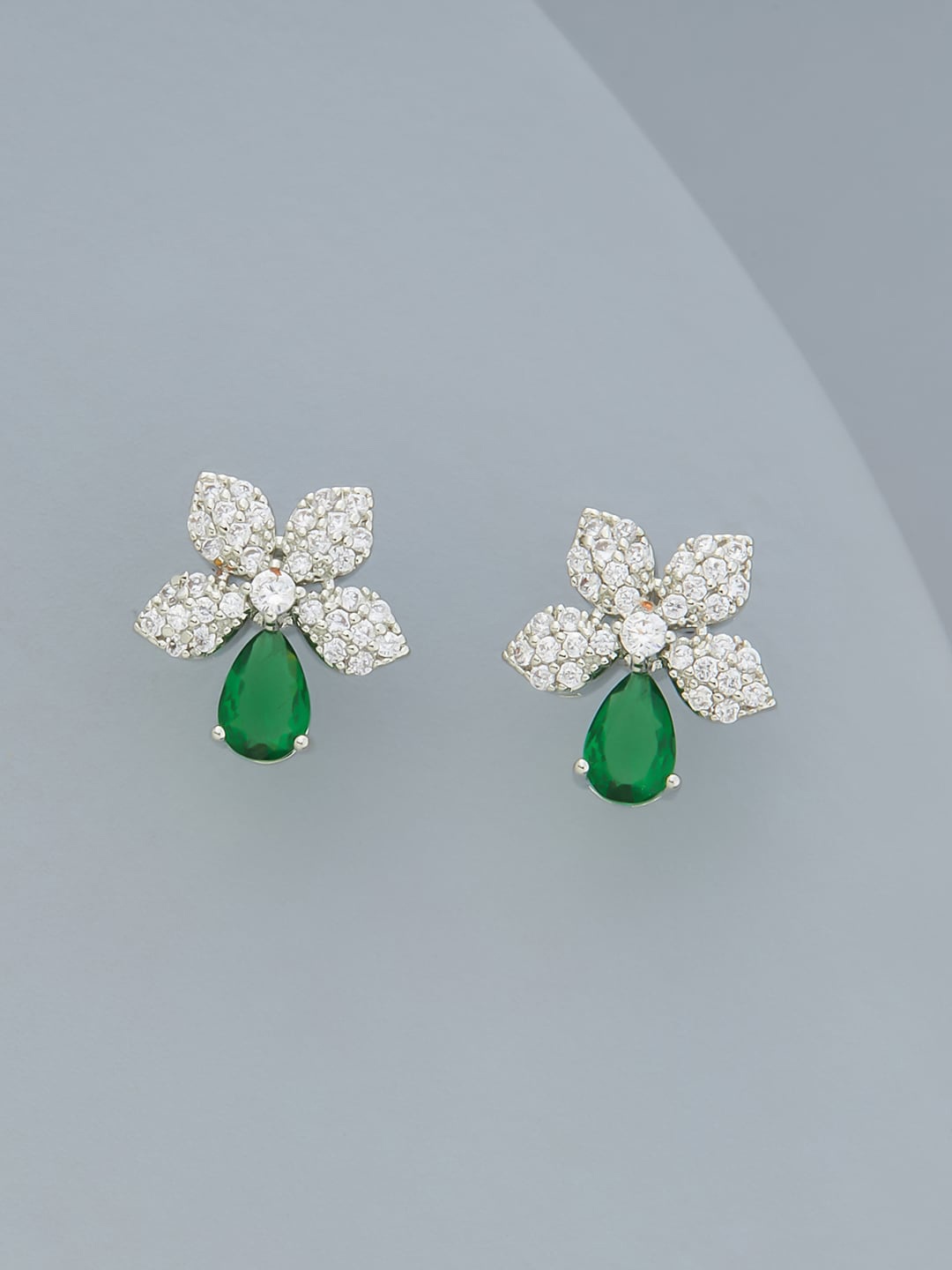 

Kushal's Fashion Jewellery Rhodium Plated Floral Studs Earrings, Green
