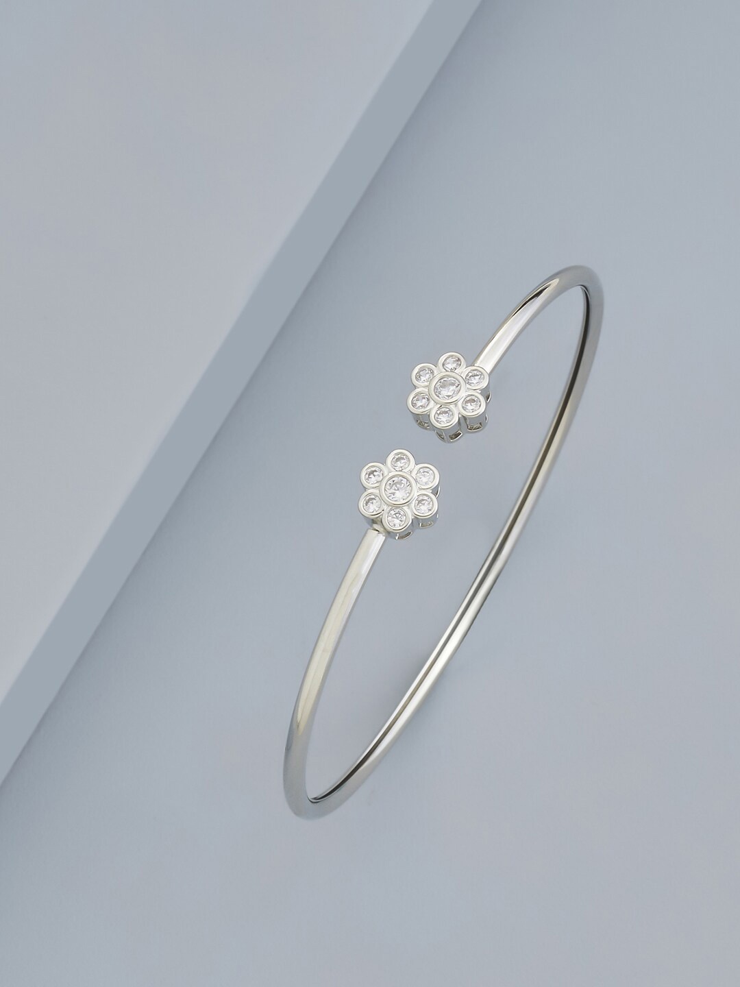

Kushal's Fashion Jewellery Cubic Zirconia Rhodium-Plated Cuff Bracelet, Silver