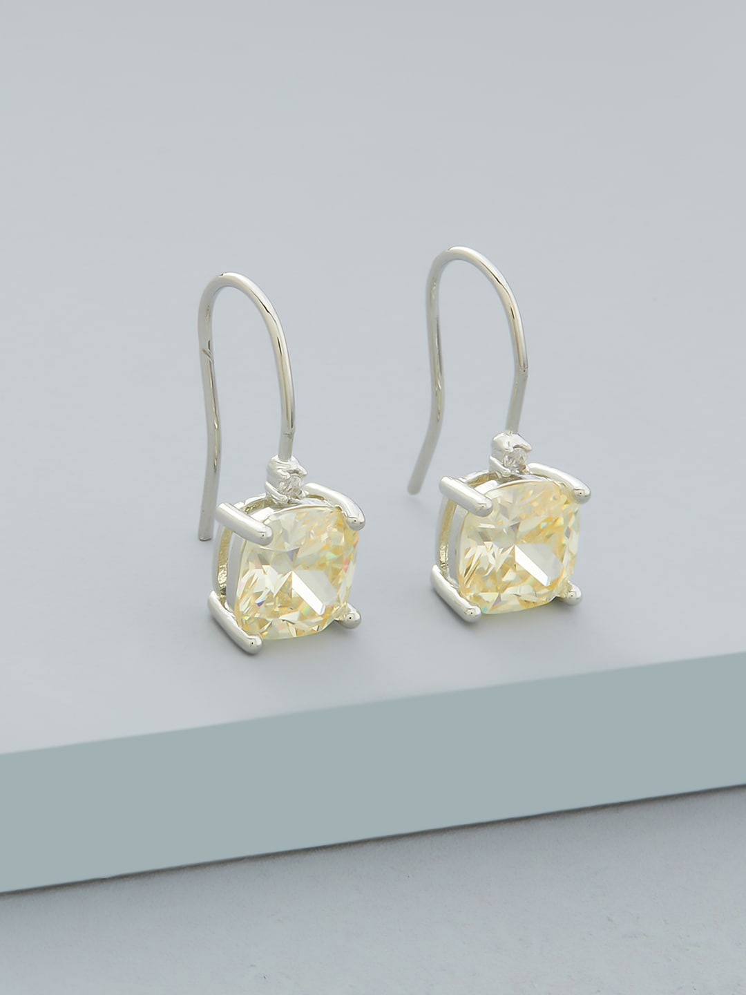 

Kushal's Fashion Jewellery Rhodium-Plated Square Drop Earrings, Silver