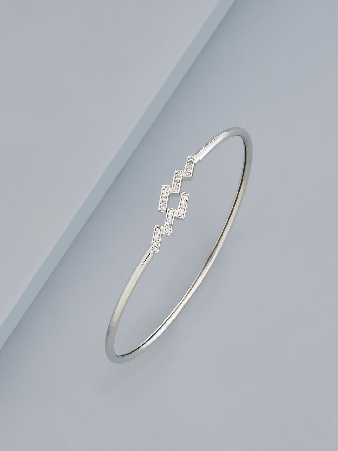 

Kushal's Fashion Jewellery Cubic Zirconia Rhodium-Plated Kada Bracelet, Silver