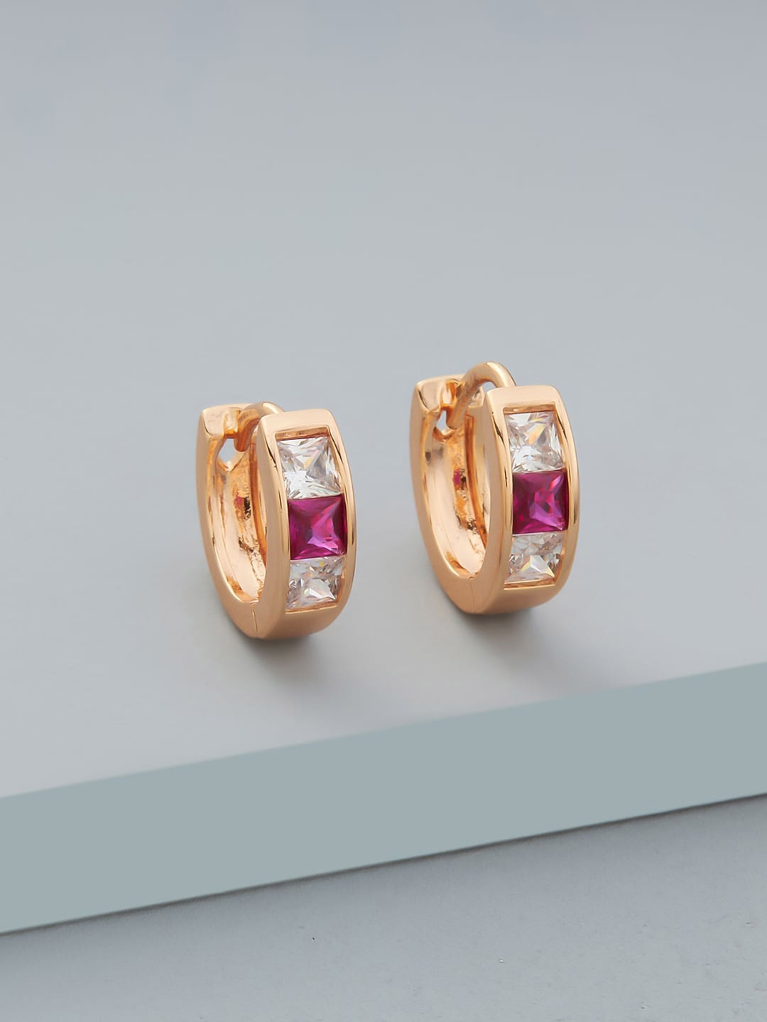 

Kushal's Fashion Jewellery Gold-Plated Circular CZ Stone Studded Hoop Earrings