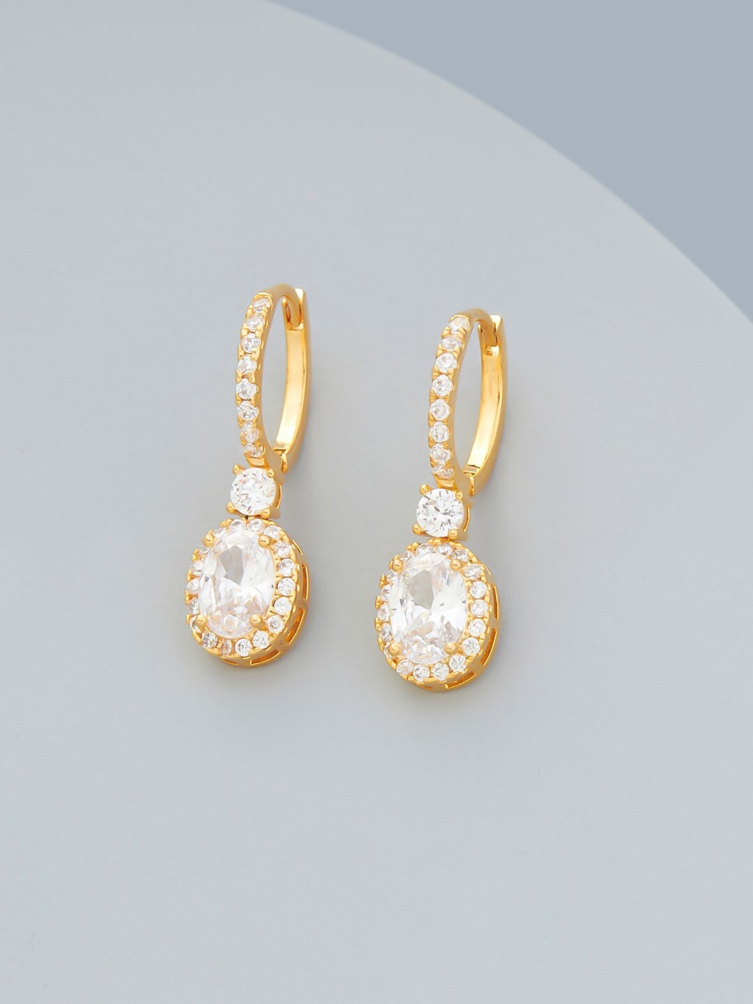 

Kushal's Fashion Jewellery Gold-Plated Cubic Zirconia Oval Hoop Earrings