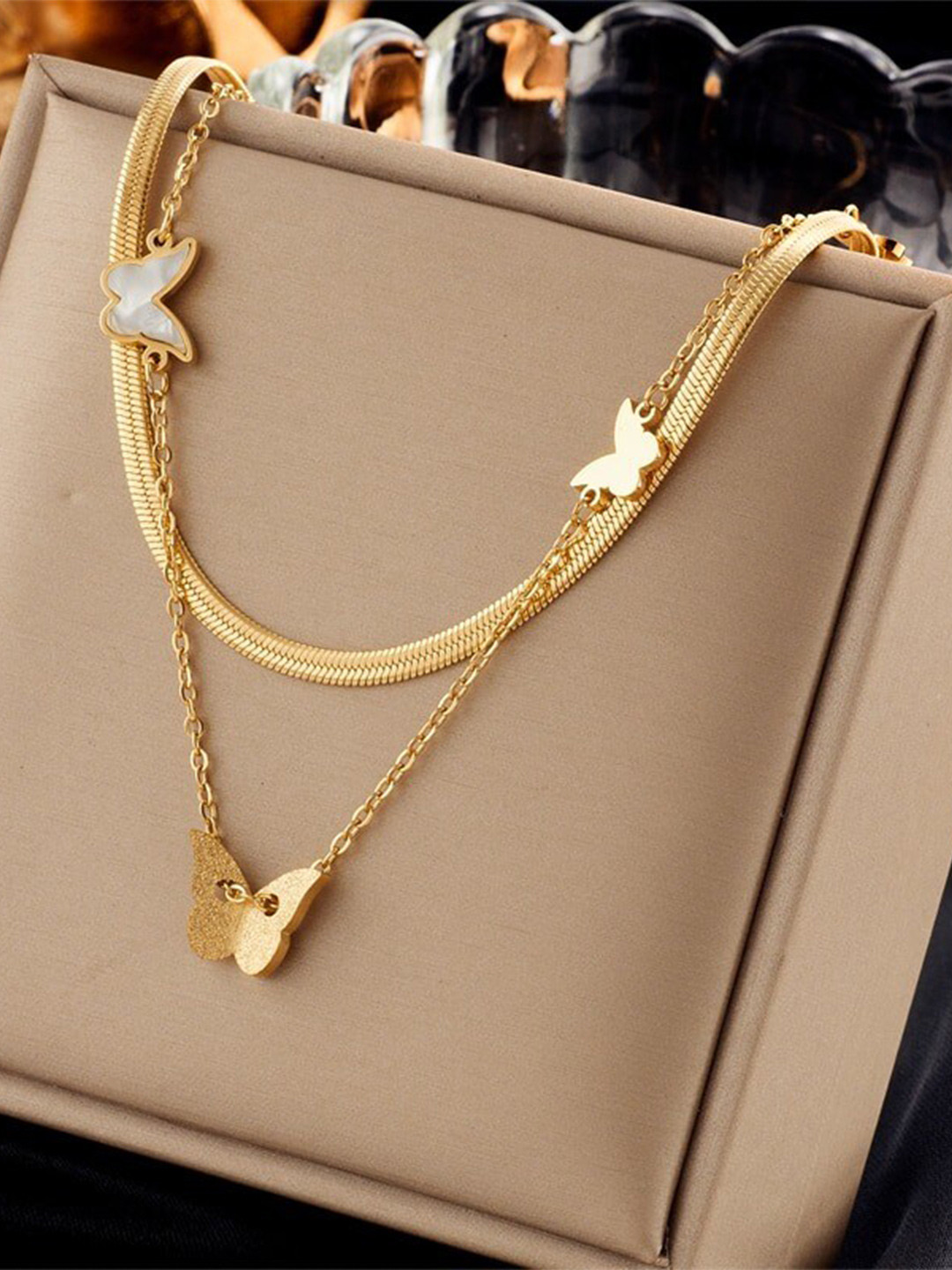 

VIEN Gold-Plated Butterfly Layered Necklace
