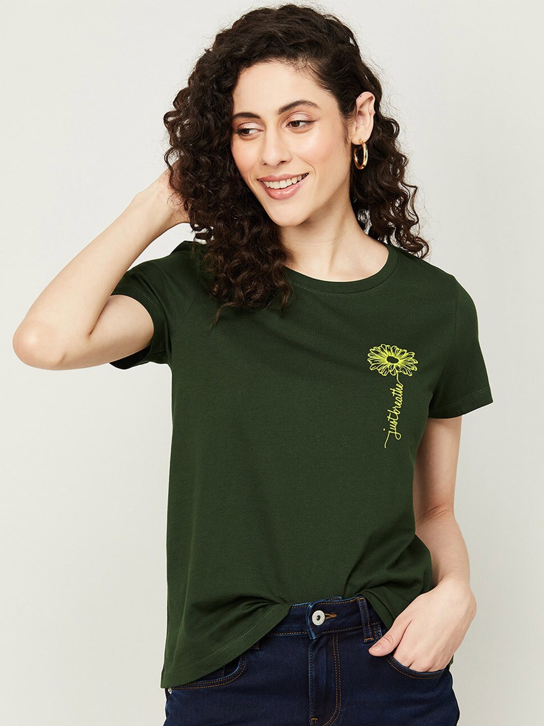 

Fame Forever by Lifestyle Floral Printed Cotton Top, Olive