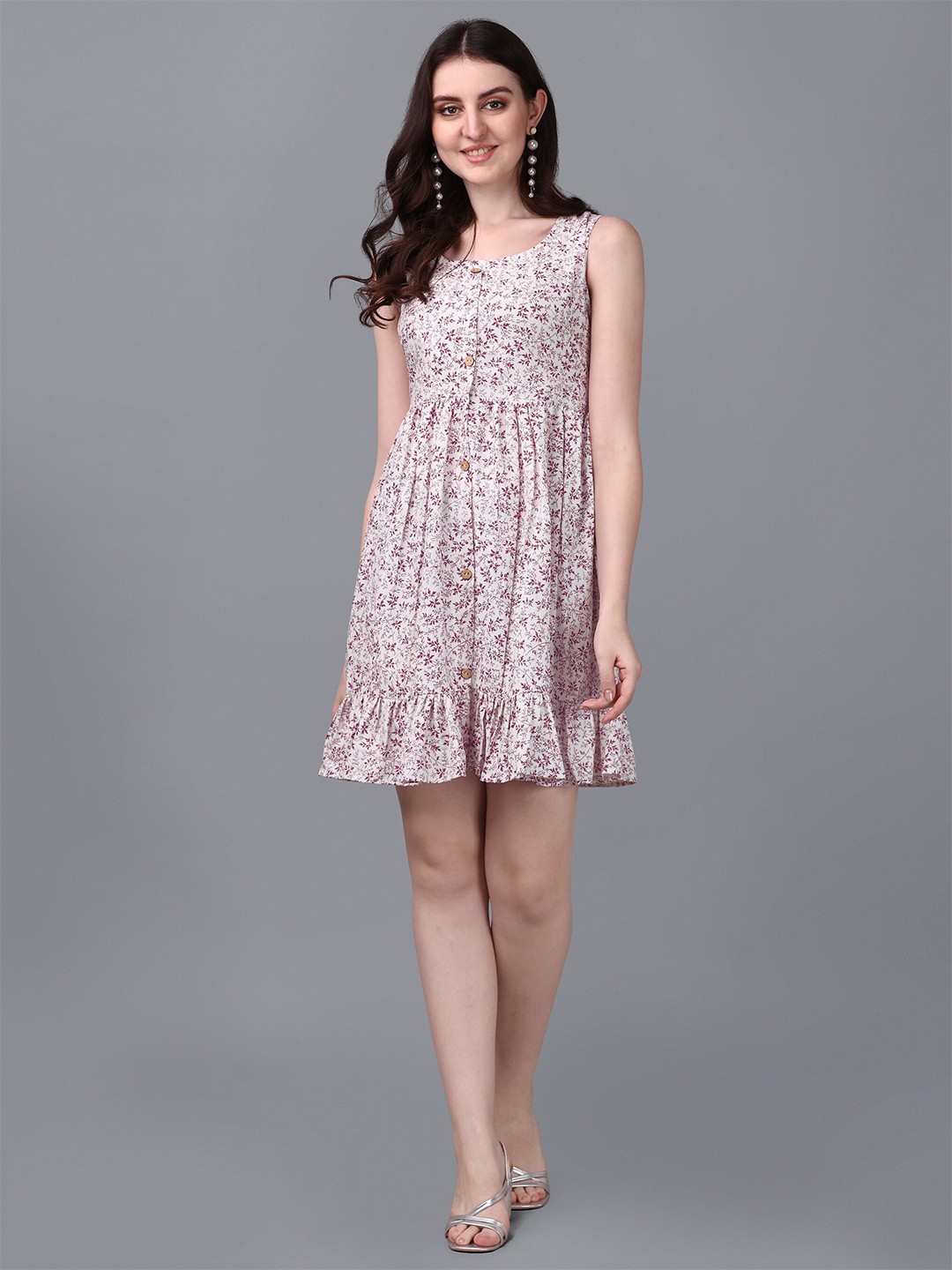 

Shiv Textiles Floral Printed Cotton Fit and Flare Dress, Maroon