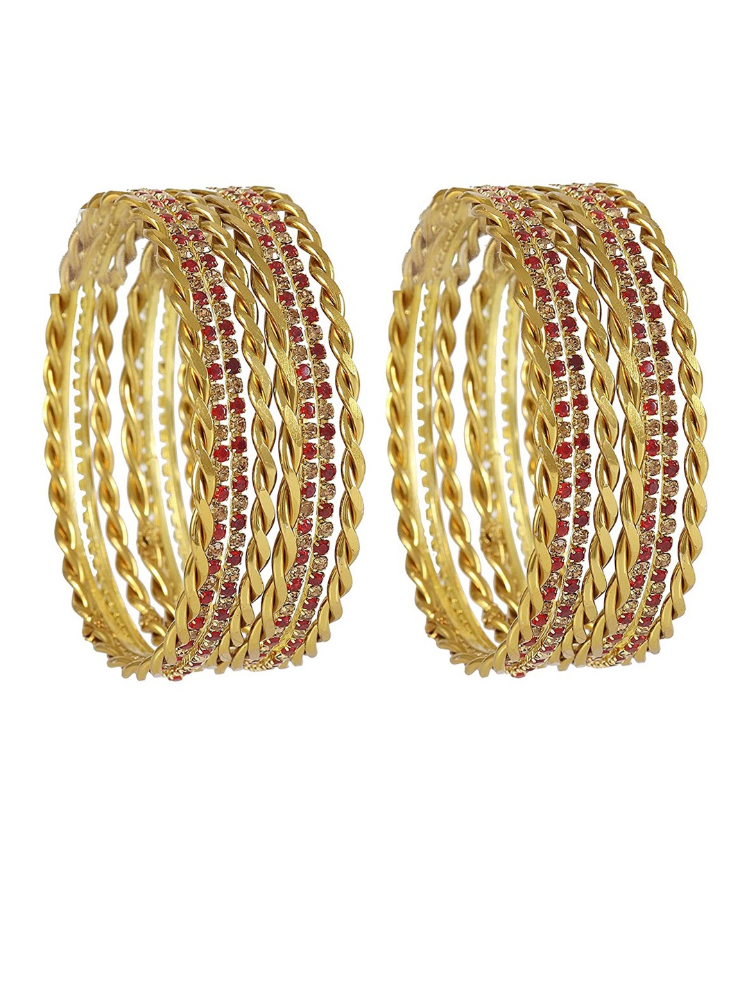 

NMII Set Of 16 Zircon-Studded Glossy Finished Metal Bangles, Gold
