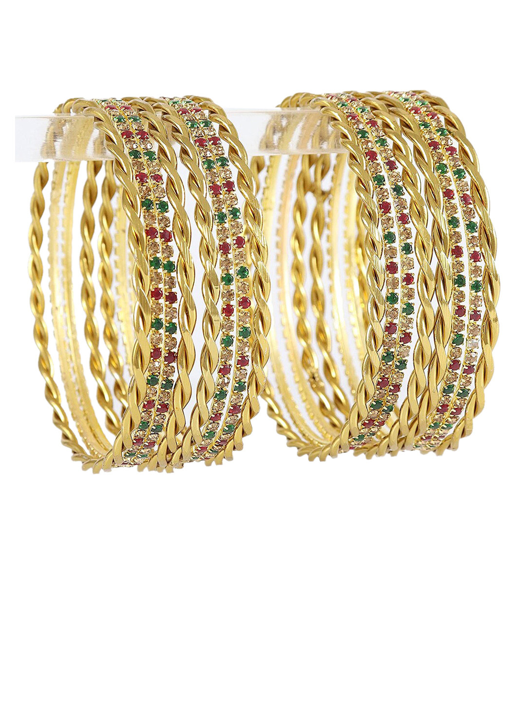 

NMII Set Of 16 Zircon-Studded Glossy Finished Metal Bangles, Gold