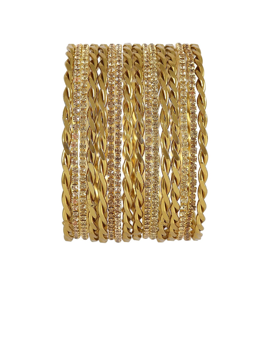 NMII Set Of 16 Zircon Gemstone Studded Bangles, Gold