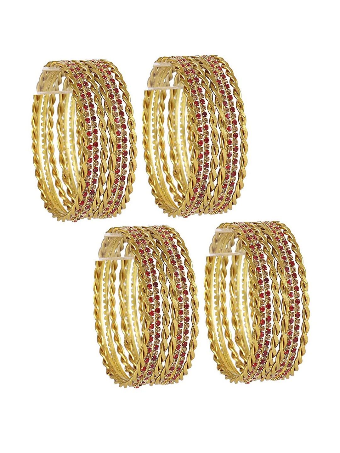 

NMII Set Of 32 Glossy Finished Stone-Studded Bangles, Gold
