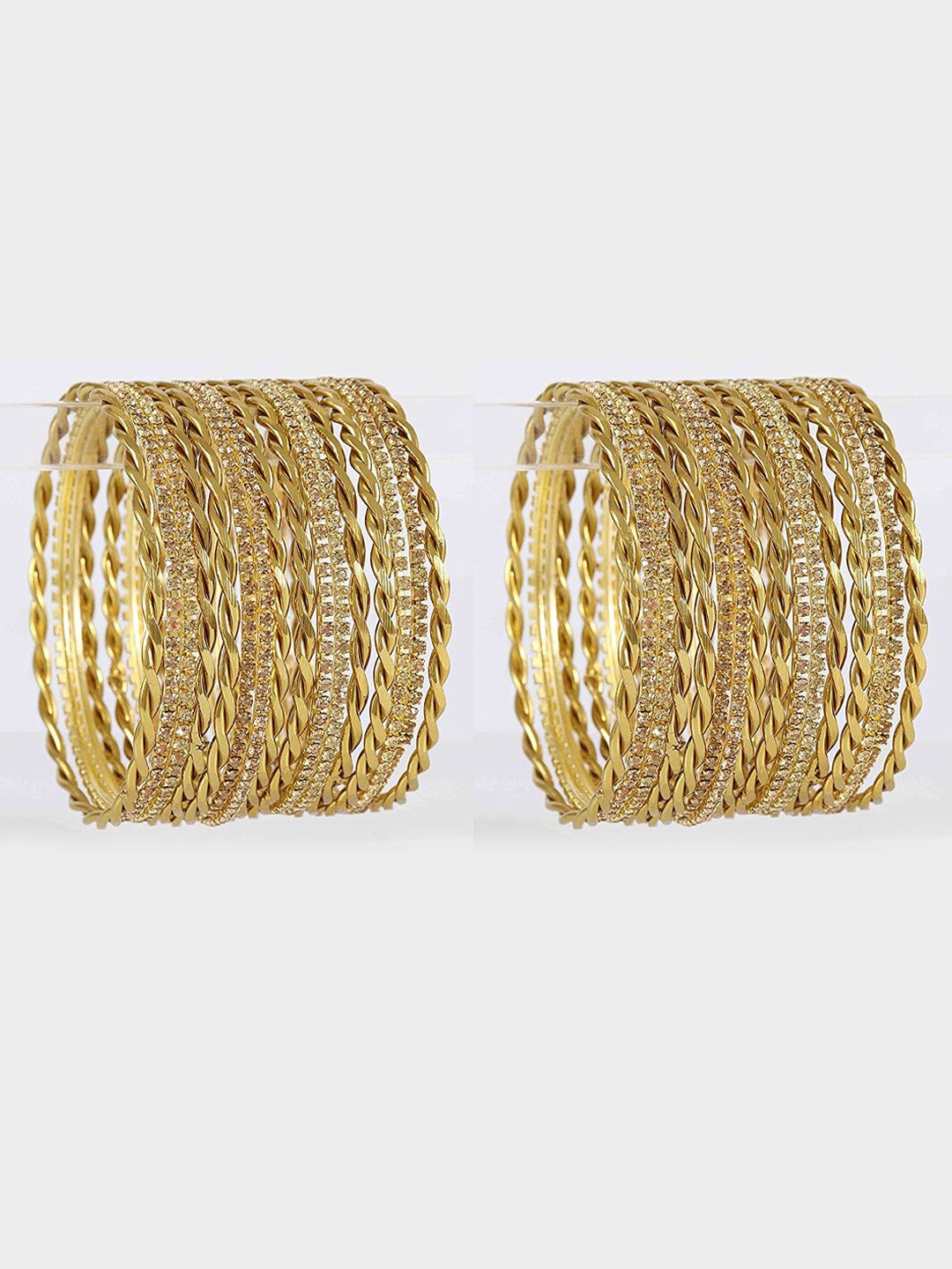 

NMII Set Of 32 Zircon-Studded Glossy Finished Metal Bangles, Gold