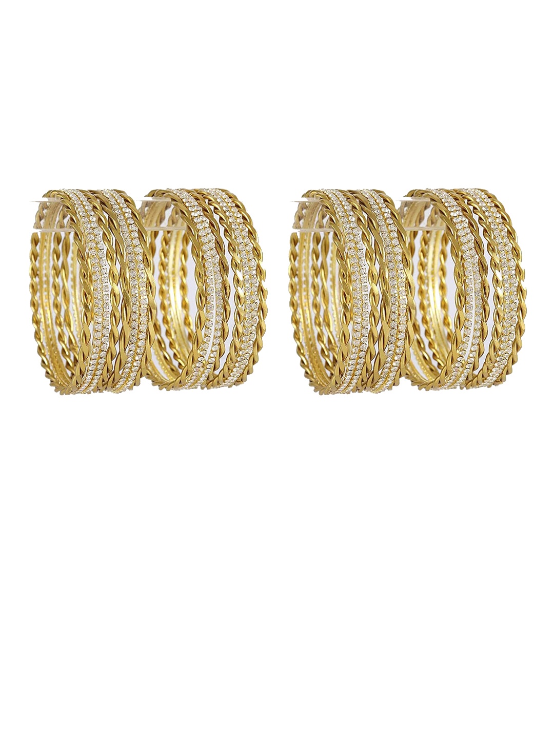 

NMII Set Of 32 Glossy Finished Stone-Studded Bangles, Gold