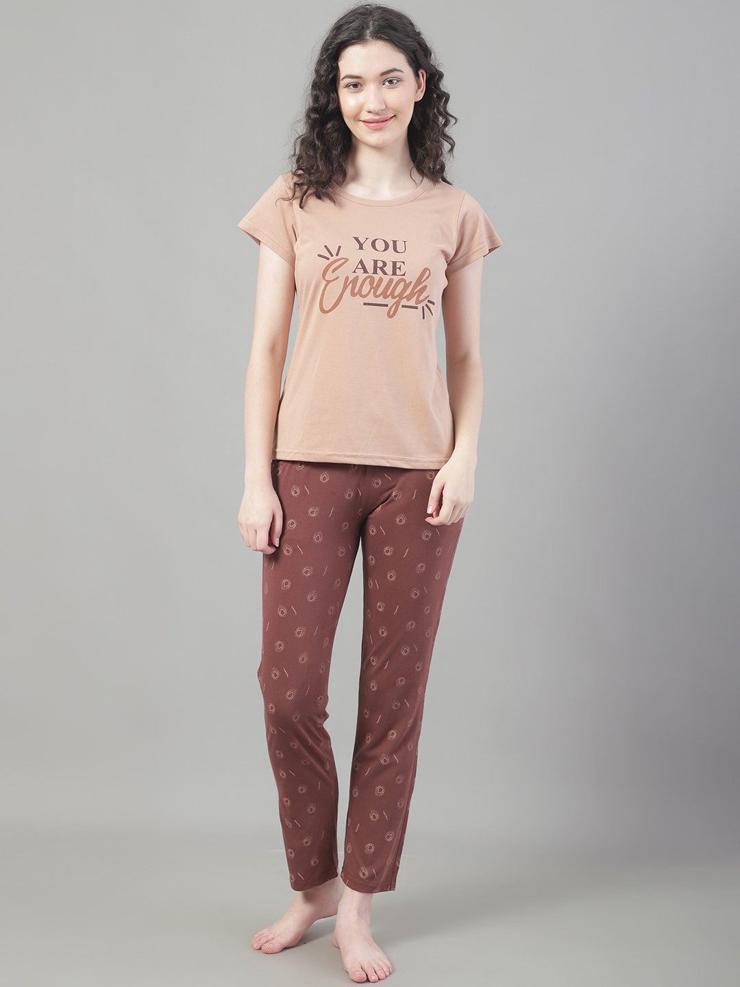 

VANYA Typography Printed Night Suit, Beige