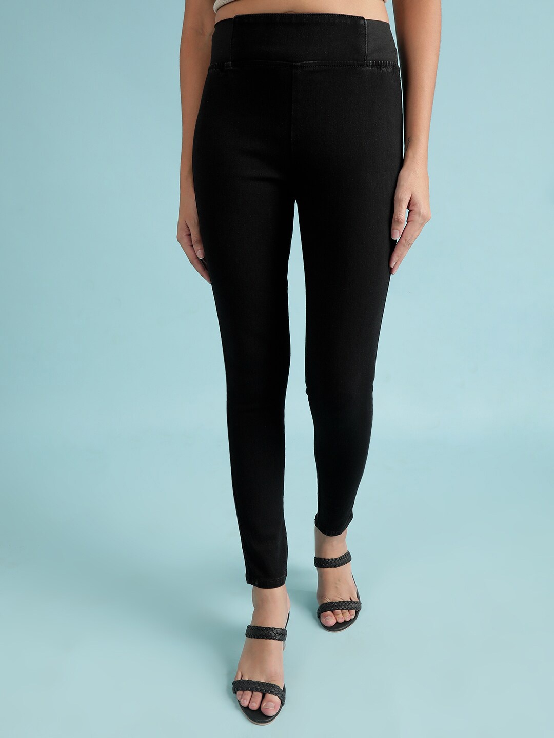 Freehand by The Indian Garage Co Women Black Mid-Rise Skinny Fit Denim Jeggings