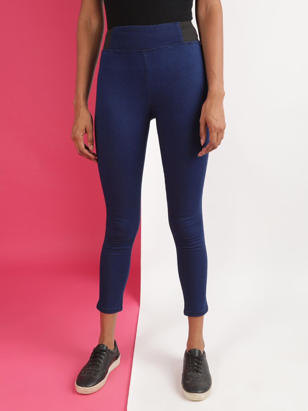 

Freehand by The Indian Garage Co Women Blue Mid-Rise Skinny Fit Denim Jeggings