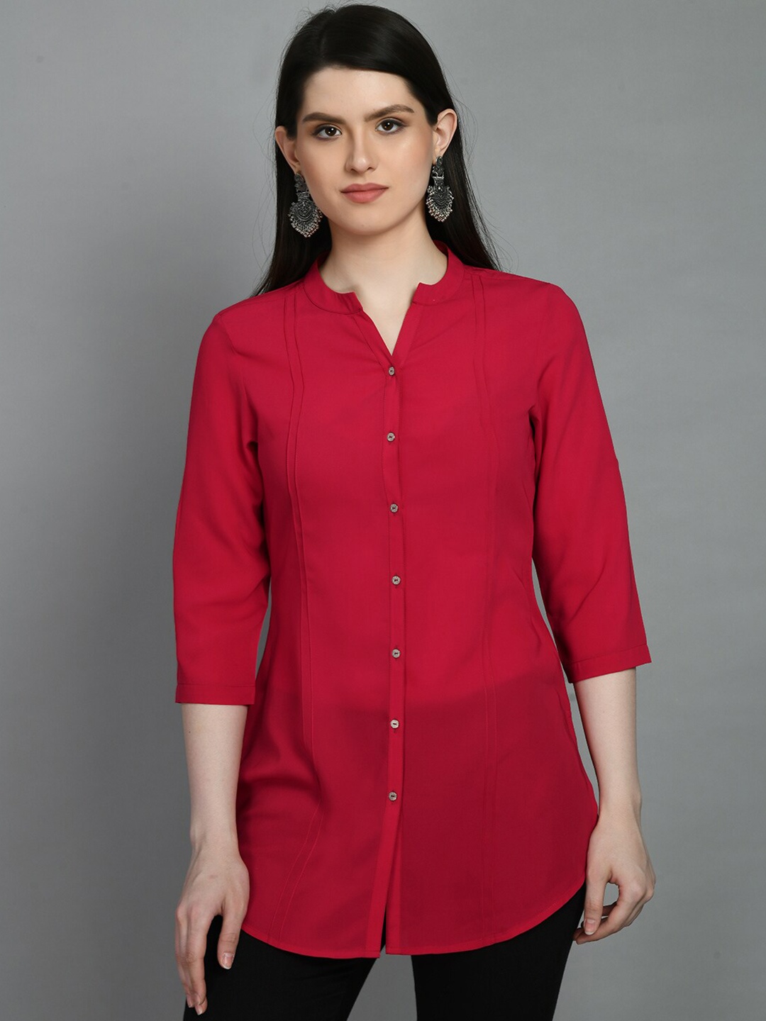 

MEESAN Mandarin Collar Kurti, Red