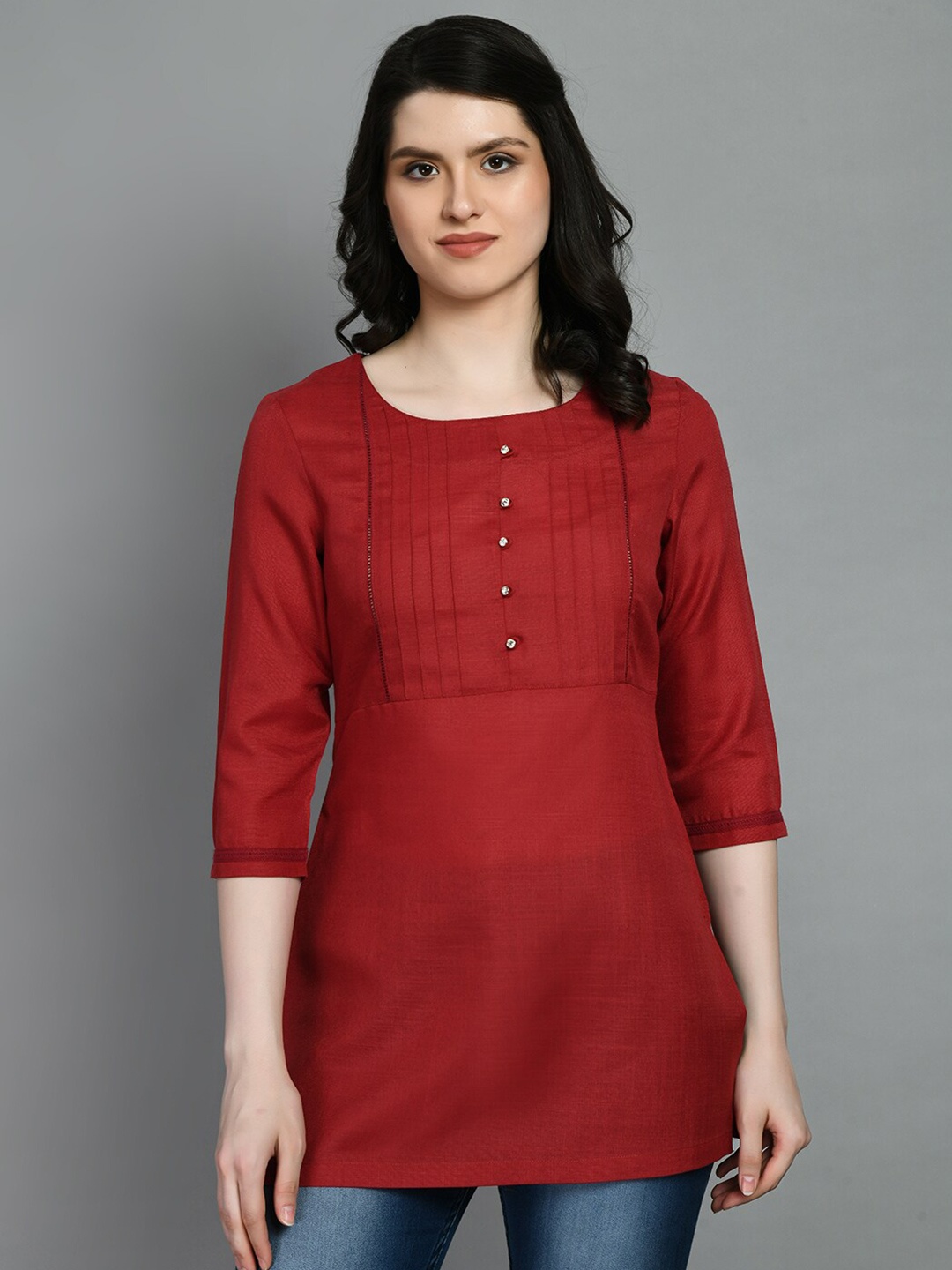 

MEESAN Round Neck Pure Cotton Tunic, Red