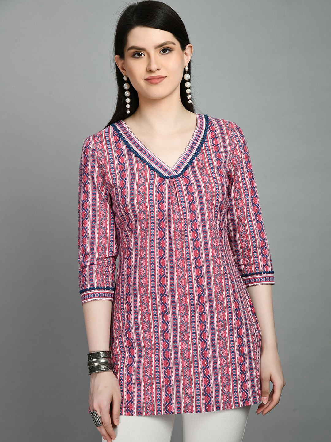 

MEESAN Ethnic Printed Cotton Kurti, Pink