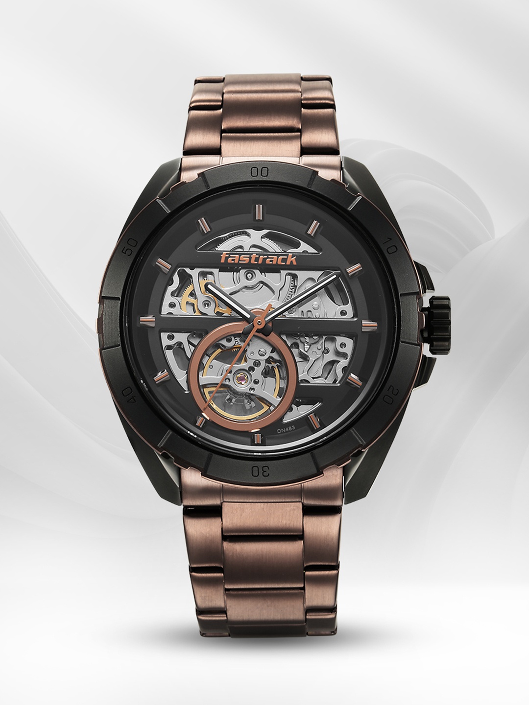 

Fastrack Men Stainless Steel Automatic Skeleton Watch 3297KM01, Brown