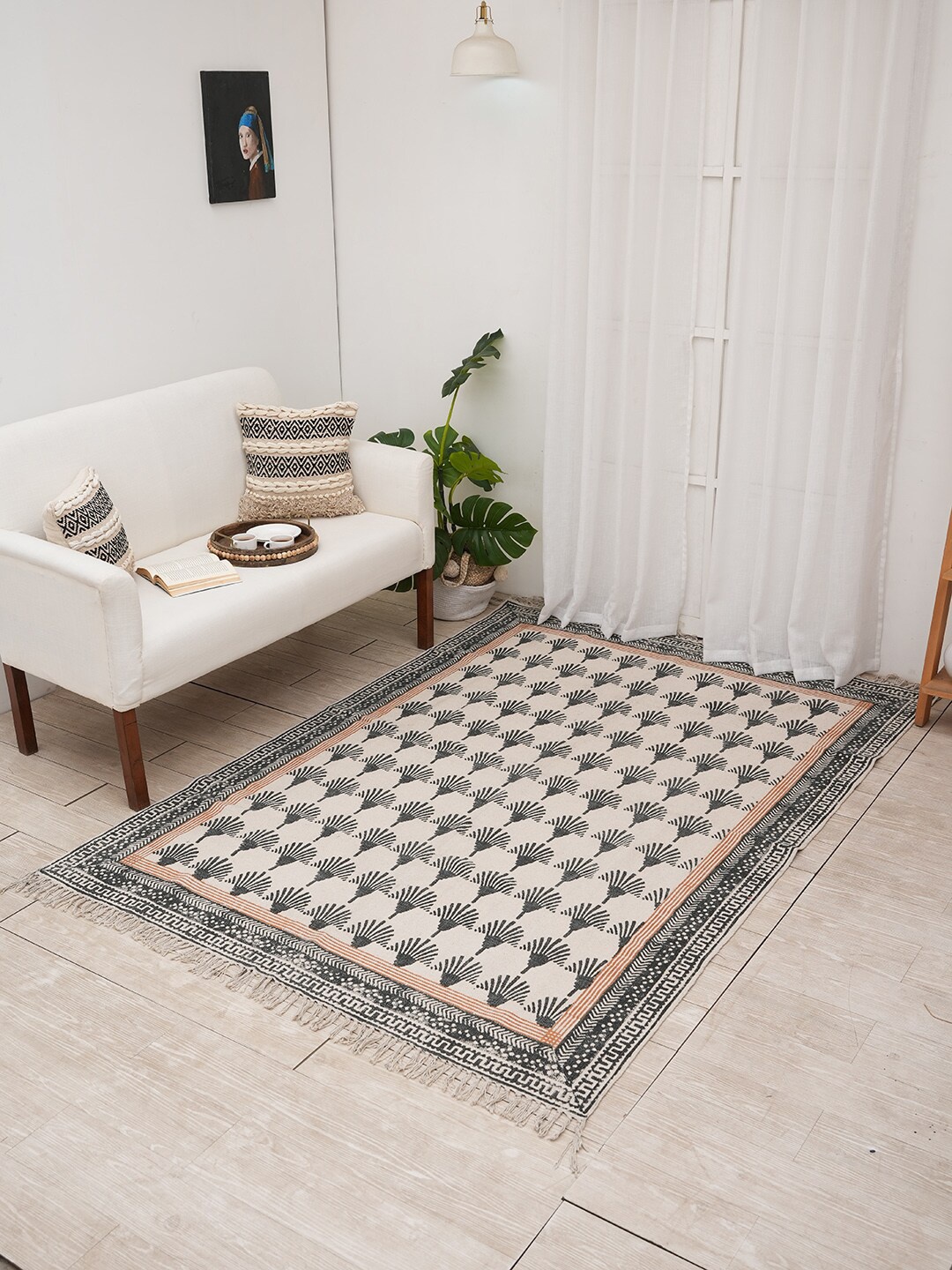 

Ariana Dari Beige & Black Block Printed Pure Cotton Carpet