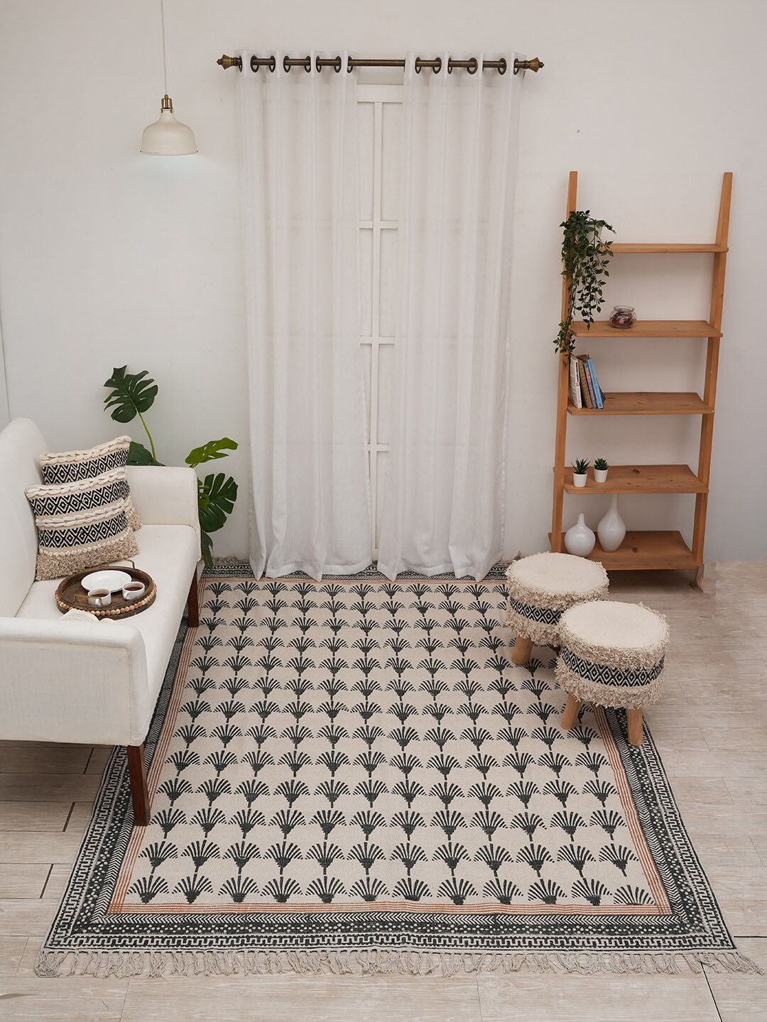 

Ariana Dari Black & Beige Block Printed Pure Cotton Carpet