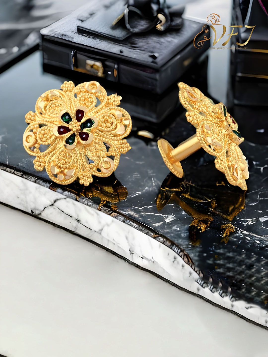 

Vighnaharta Gold-Plated Floral Studs Earrings